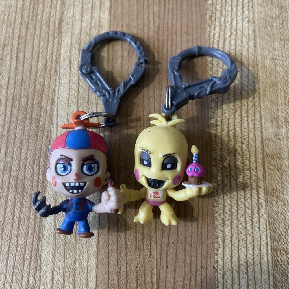 NIGHTMARE BALLOON BOY & CHICA Five Nights FNAF Backpack Clip KEYCHAIN LOT OF TWO